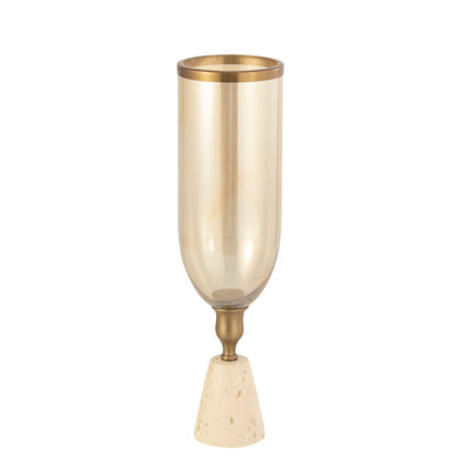 Tadh Lampada da tempesta in vetro e ottone base rotonda in travertino L PTMD