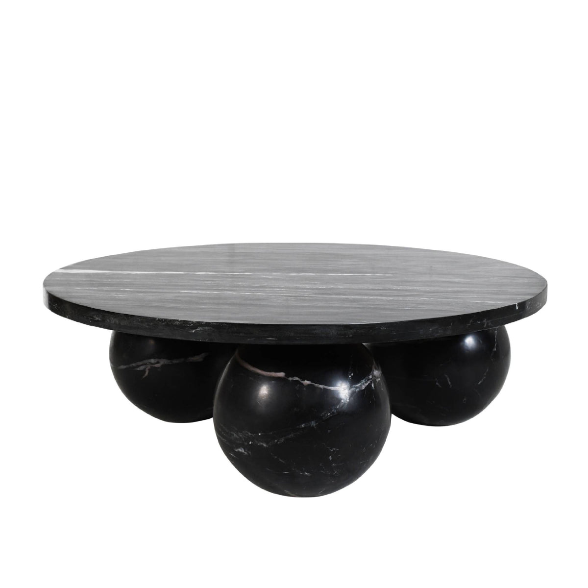 Tavolino da Salotto Rotondo in Marmo Nero Diro con Gambe Sferiche PTMD