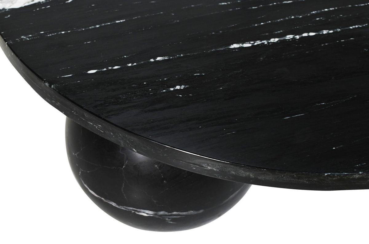 Tavolino da Salotto Rotondo in Marmo Nero Diro con Gambe Sferiche PTMD