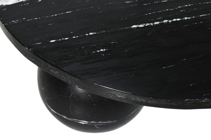 Tavolino da Salotto Rotondo in Marmo Nero Diro con Gambe Sferiche PTMD