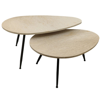 Set di 2 tavolini da salotto Veria in marmo beige PTMD