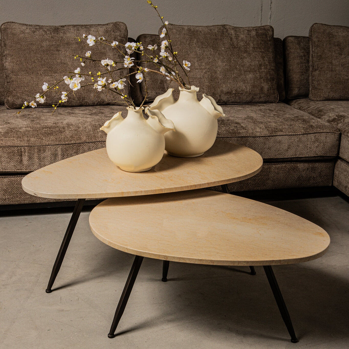 Set di 2 tavolini da salotto Veria in marmo beige PTMD