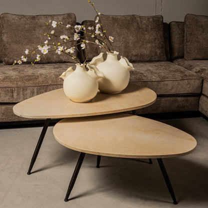 Set di 2 tavolini da salotto Veria in marmo beige PTMD