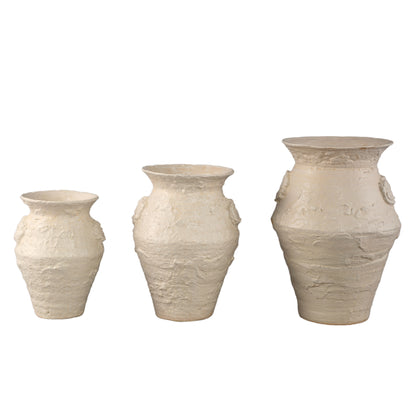 Vaso Leandra Beige Rotondo in Ceramica Grezza Strutturata Large PTMD