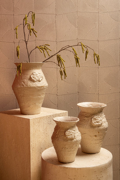 Vaso Leandra Beige Rotondo in Ceramica Grezza Strutturata Large PTMD