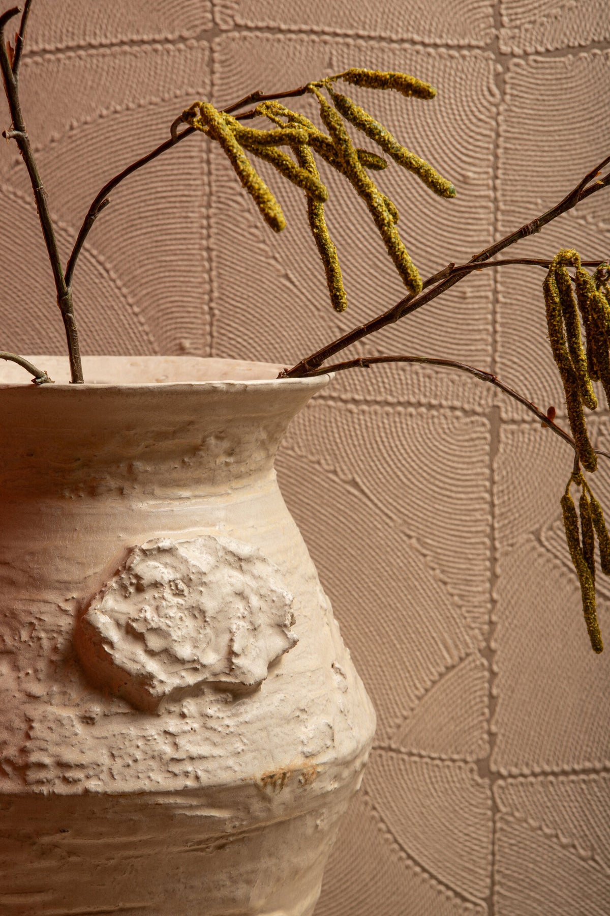 Vaso Leandra Beige Rotondo in Ceramica Grezza Strutturata Large PTMD
