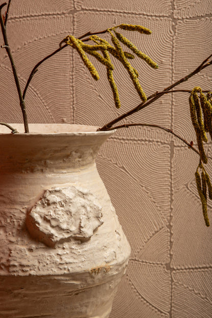 Vaso Leandra Beige Rotondo in Ceramica Grezza Strutturata Large PTMD