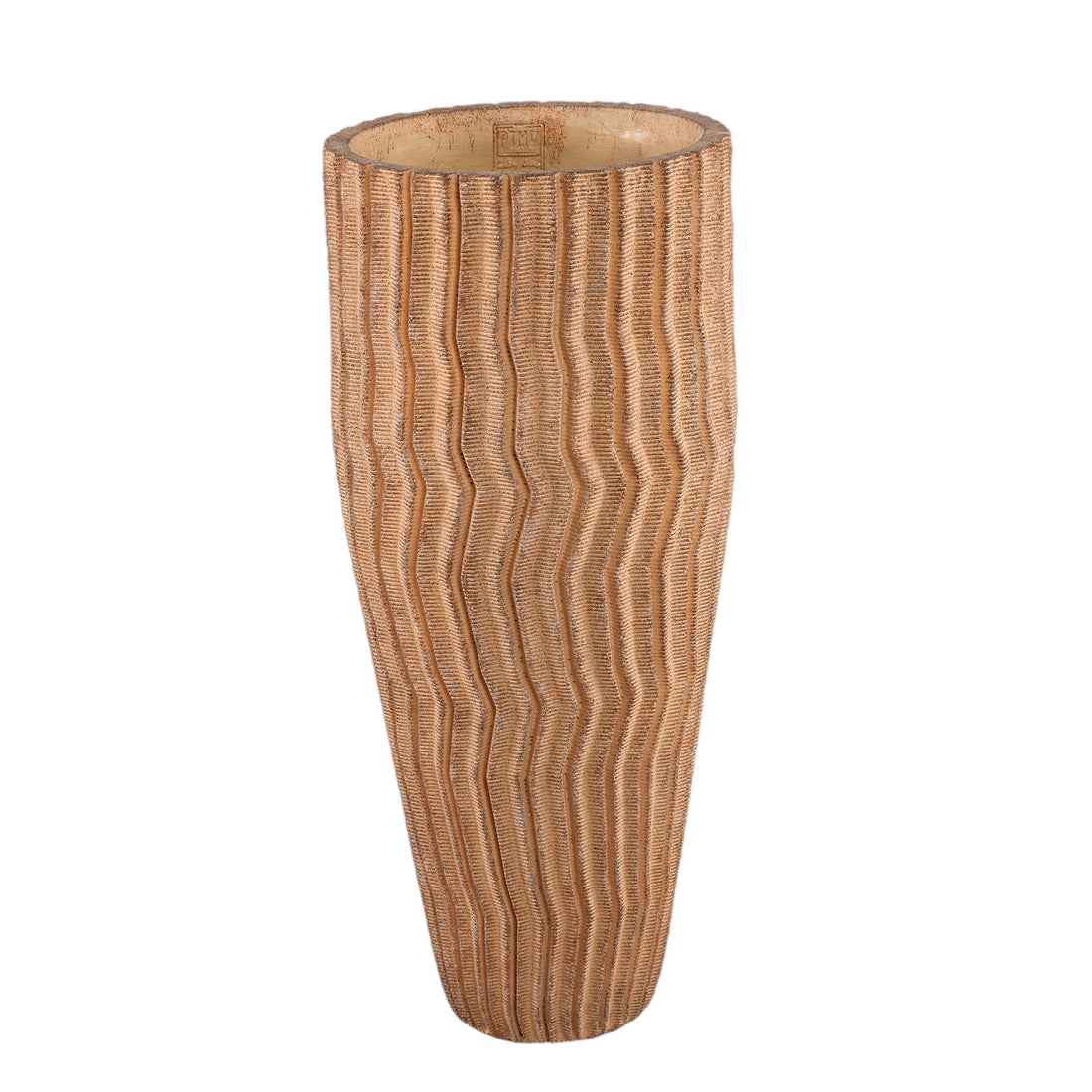 Vaso Zanaya Alto Costolato in Cemento Marrone Chiaro Large PTMD