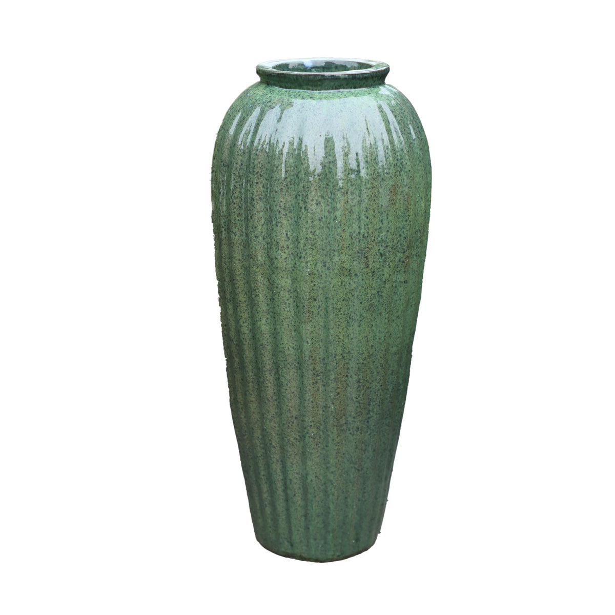 Vaso in ceramica smaltata verde Mellisa, scanalato e alto PTMD