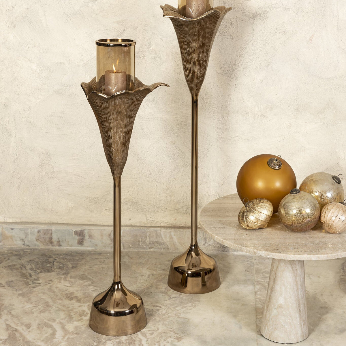 Lanterna Kourtney a forma di fiore in alluminio pressofuso color bronzo PTMD