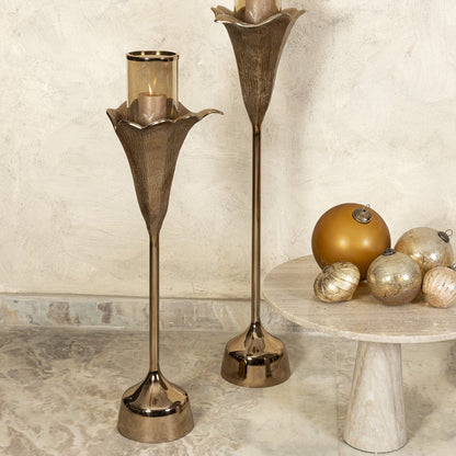 Lanterna Kourtney a forma di fiore in alluminio pressofuso color bronzo PTMD