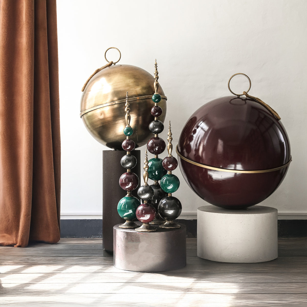 Set di 2 palline di Natale pendenti in ferro Alva color bordeaux PTMD
