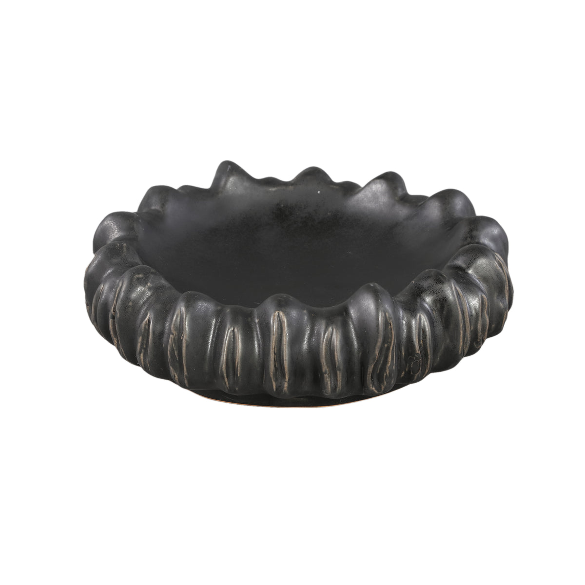 Piatto Luci Nero Ceramica Ondulato Rotondo PTMD