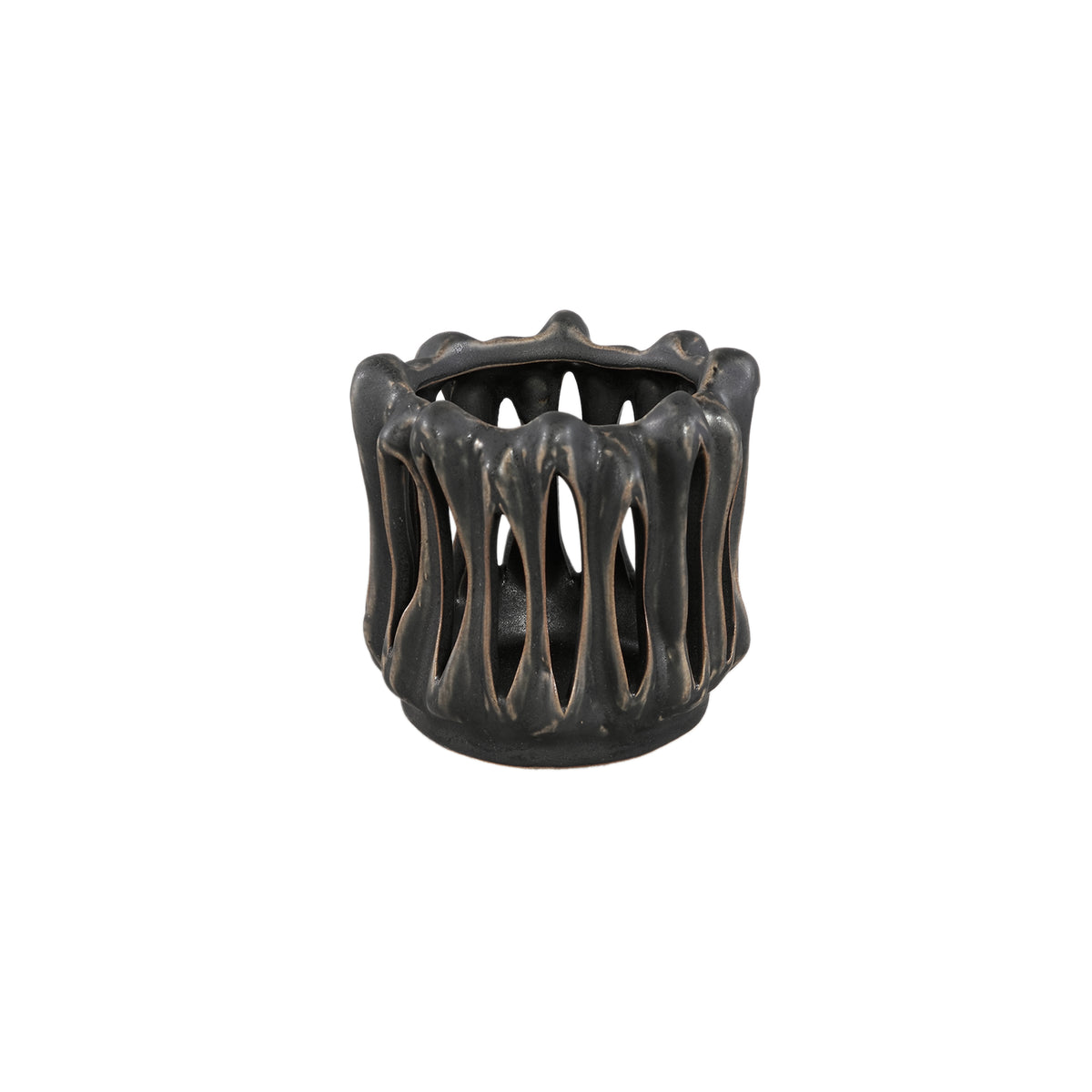 Portacandela Luci Nero Ceramica Aperto a coste Rotondo Set da 3 PTMD