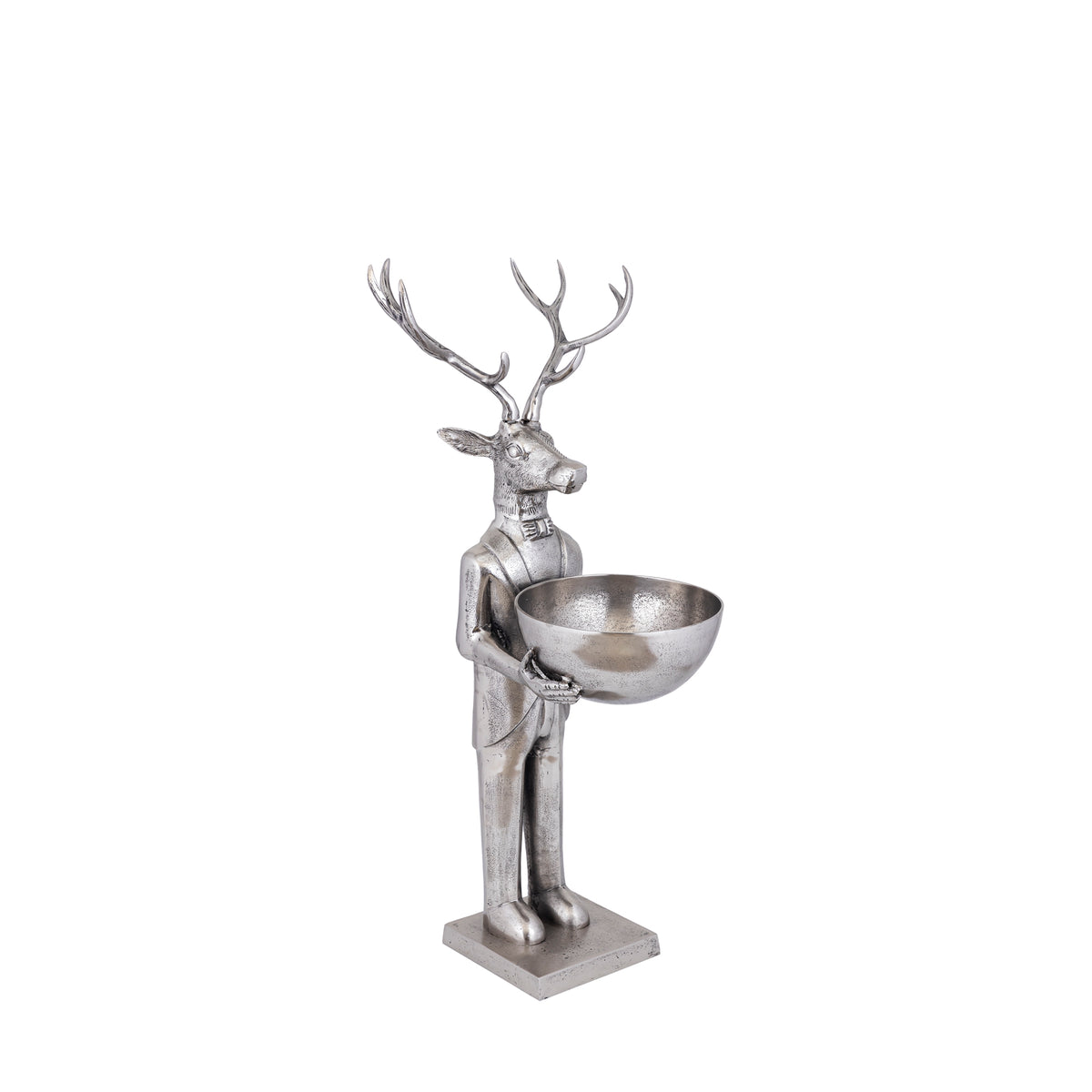 Statua di Renna con Vassoio in Finitura Gun Metal 109cm Small PTMD
