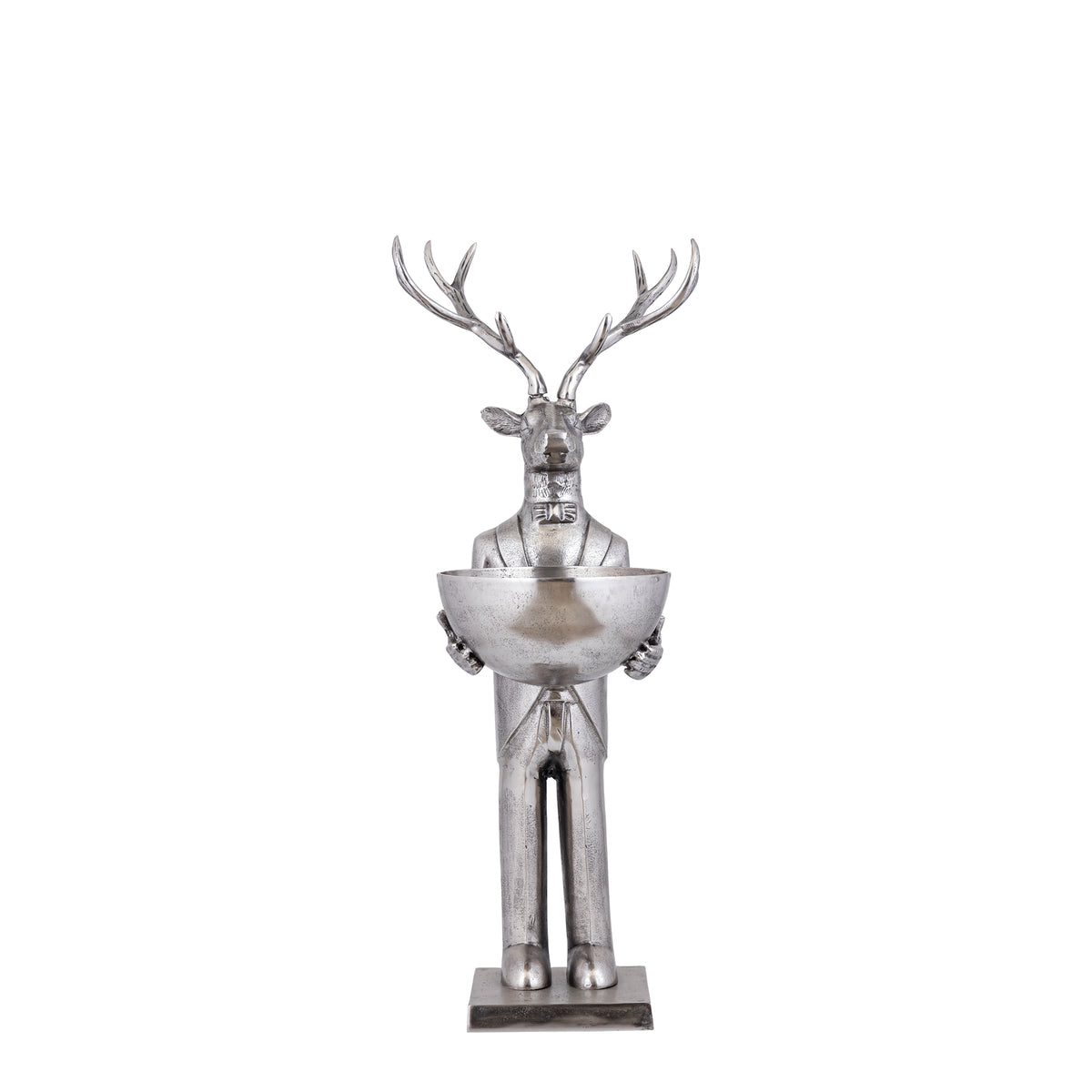 Statua di Renna con Vassoio in Finitura Gun Metal 109cm Small PTMD