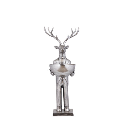 Statua di Renna con Vassoio in Finitura Gun Metal 109cm Small PTMD
