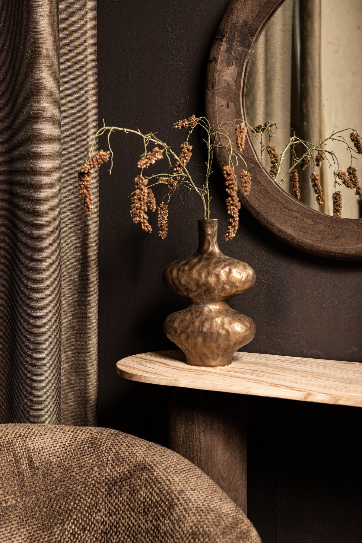 Chelsean Vaso in Ceramica Ovale a Bulbo color Bronzo L 28x16x40cm PTMD