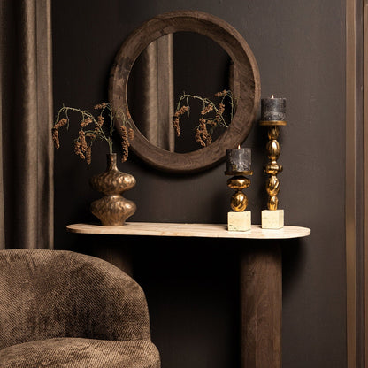 Noam Specchio Rotondo in Legno di Mango Marrone D 70cm x 5cm PTMD