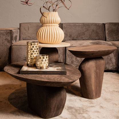 Tavolino Harshad in legno di mango marrone, forme organiche, PTMD