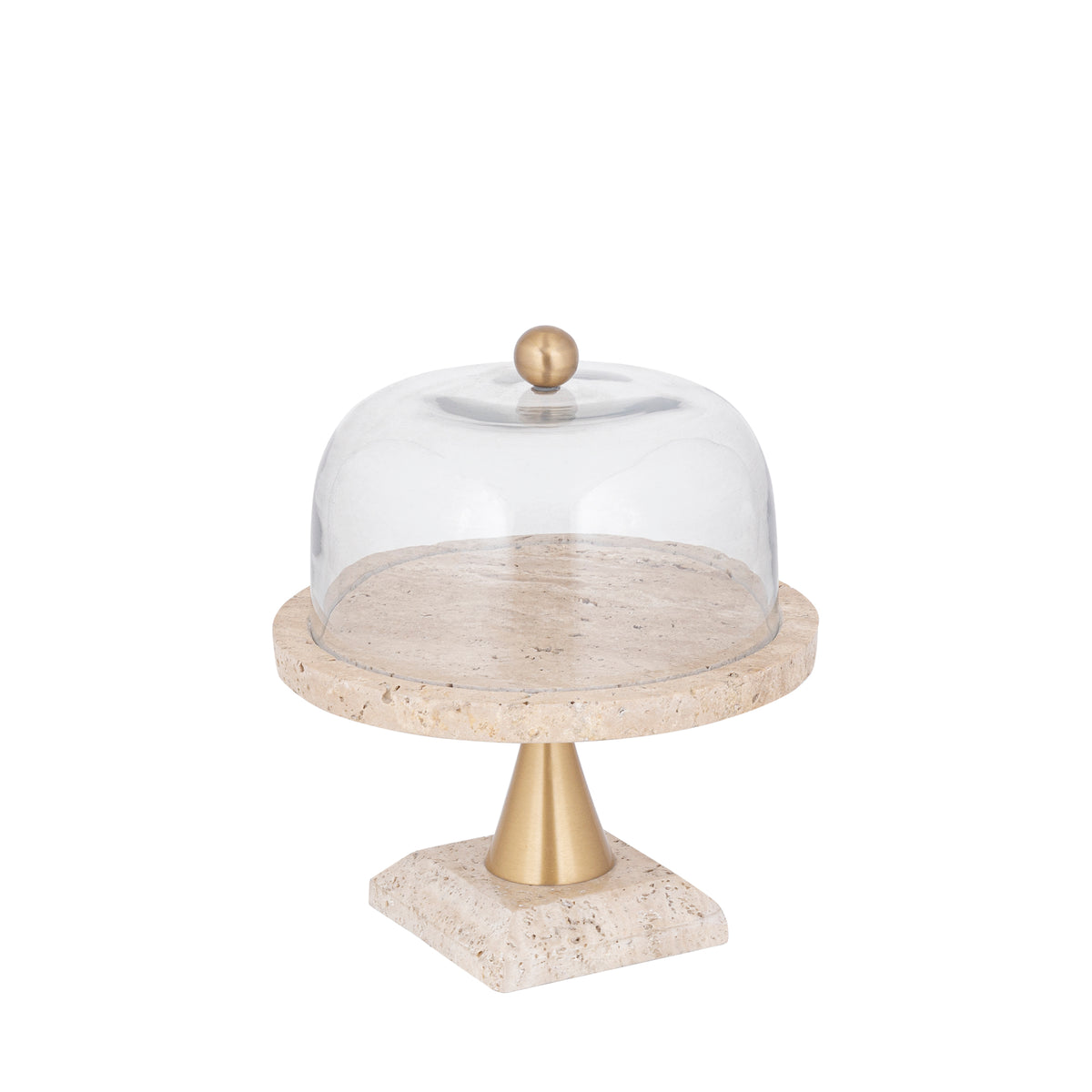 Alzatina per torte Lyron Naturale Travertino Rotonda Vetro Bell Small PTMD
