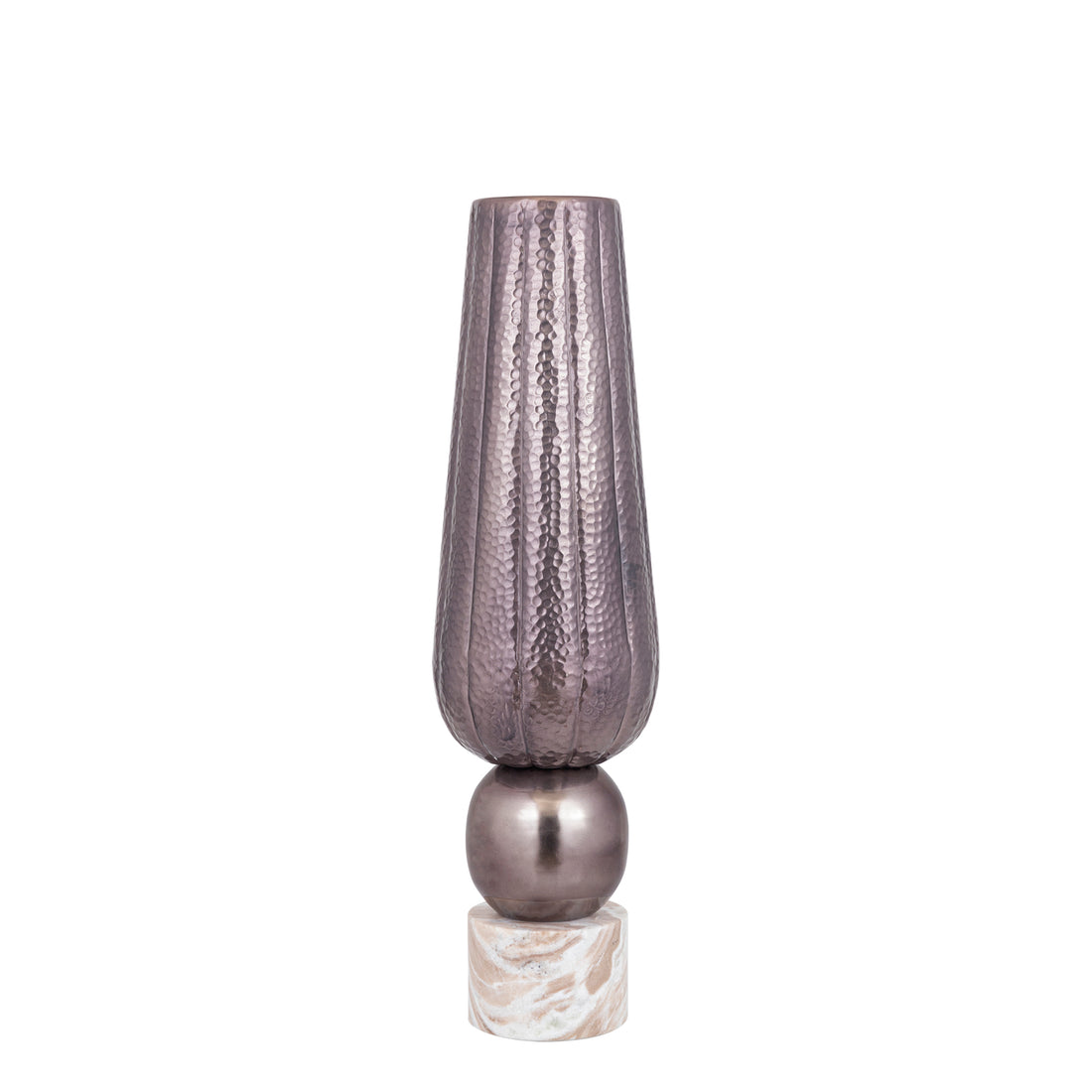 Marive Vaso in foglio di alluminio bronzato su base rotonda in marmo Diam. 20xH76 cm PTMD
