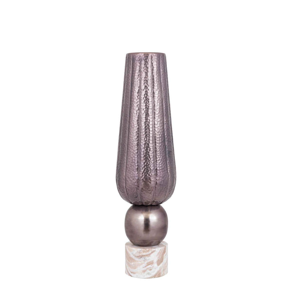 Marive Vaso in foglio di alluminio bronzato su base rotonda in marmo Diam. 20xH76 cm PTMD