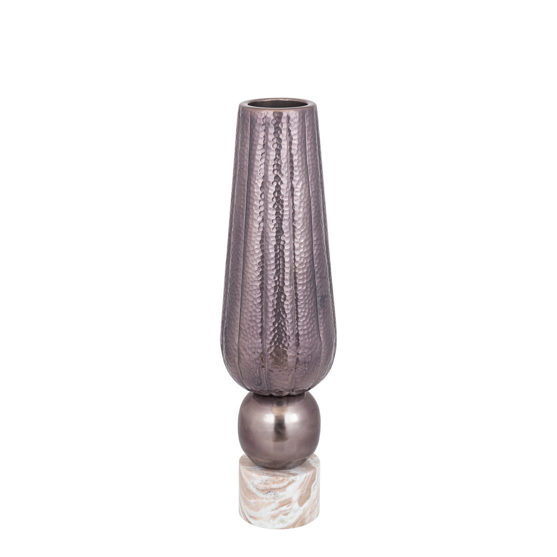 Marive Vaso in foglio di alluminio bronzato su base rotonda in marmo Diam. 20xH76 cm PTMD
