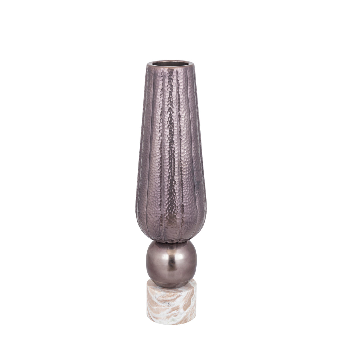 Marive Vaso in foglio di alluminio bronzato su base rotonda in marmo Diam. 20xH76 cm PTMD