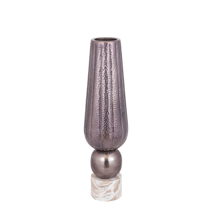 Marive Vaso in foglio di alluminio bronzato su base rotonda in marmo Diam. 20xH76 cm PTMD