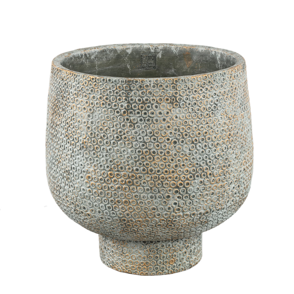 Laim Vaso Rotondo in Cemento Grigio Base con Motivo a Pois XXL Diam40xH40cm PTMD