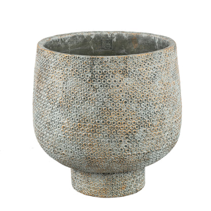 Laim Vaso Rotondo in Cemento Grigio Base con Motivo a Pois XXL Diam40xH40cm PTMD