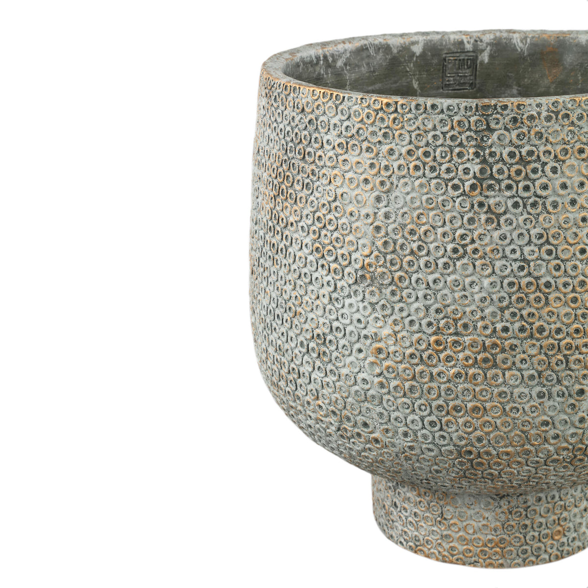 Laim Vaso Rotondo in Cemento Grigio Base con Motivo a Pois XXL Diam40xH40cm PTMD