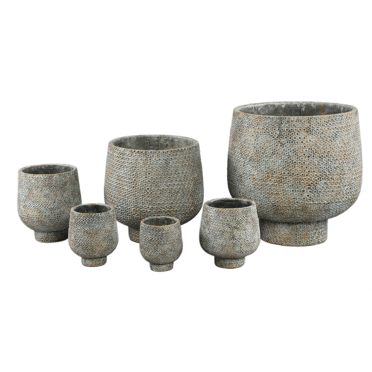 Laim Vaso Rotondo in Cemento Grigio Base con Motivo a Pois XXL Diam40xH40cm PTMD