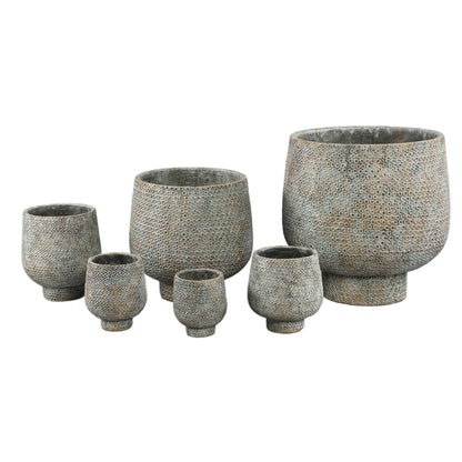 Laim Vaso Rotondo in Cemento Grigio Base con Motivo a Pois XXL Diam40xH40cm PTMD