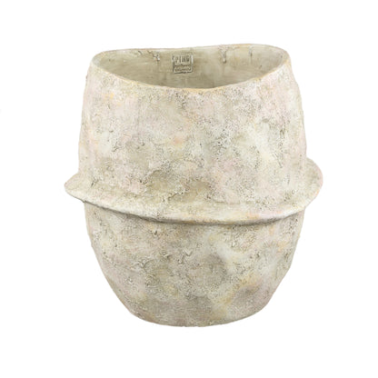 Vaso rotondo in cemento beige Haania con linea centrale XXL PTMD