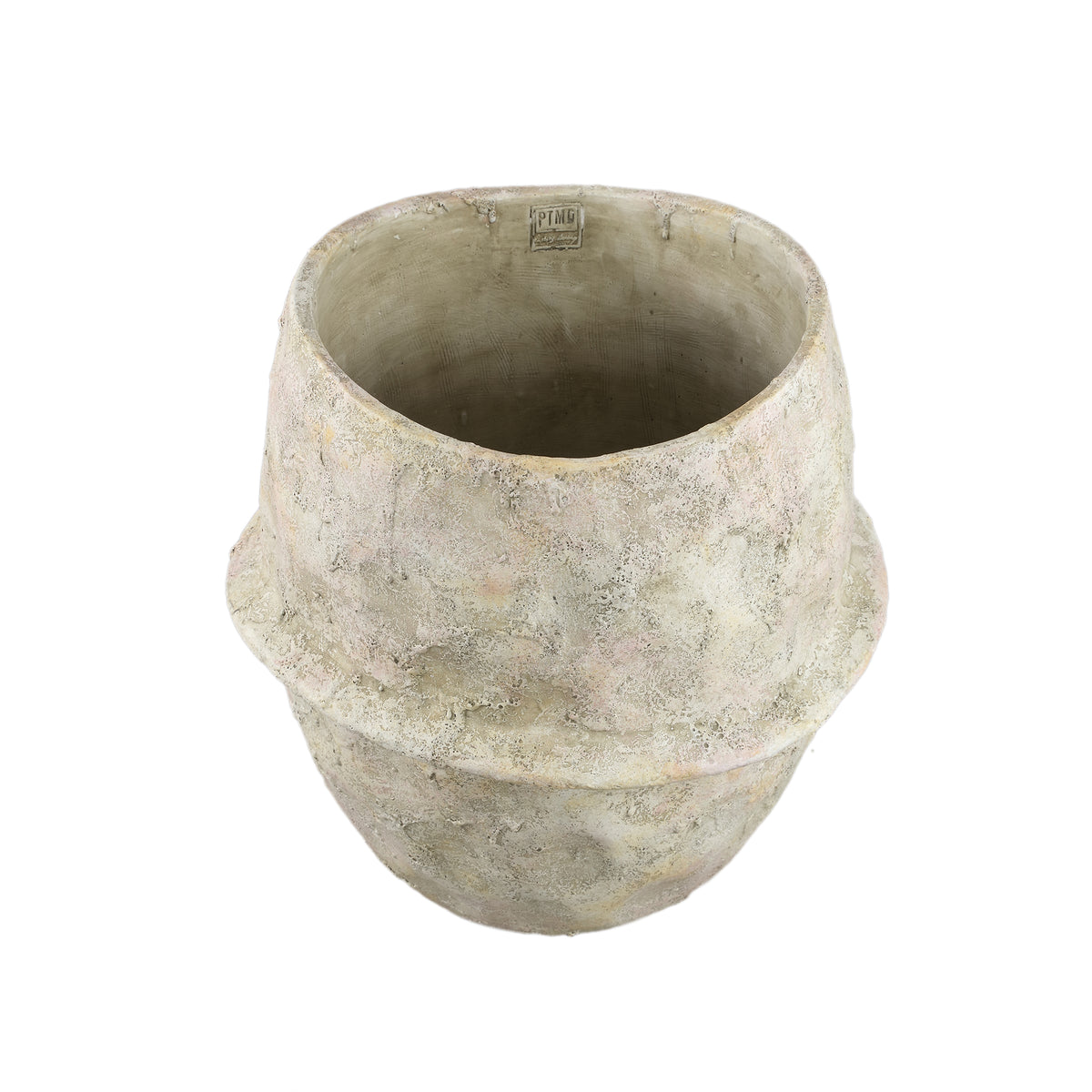 Vaso rotondo in cemento beige Haania con linea centrale XXL PTMD
