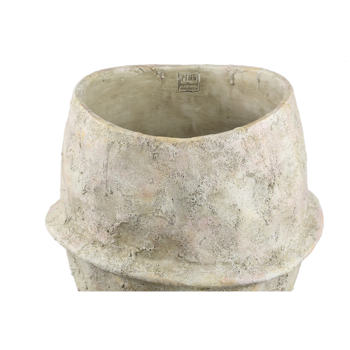Vaso rotondo in cemento beige Haania con linea centrale XXL PTMD