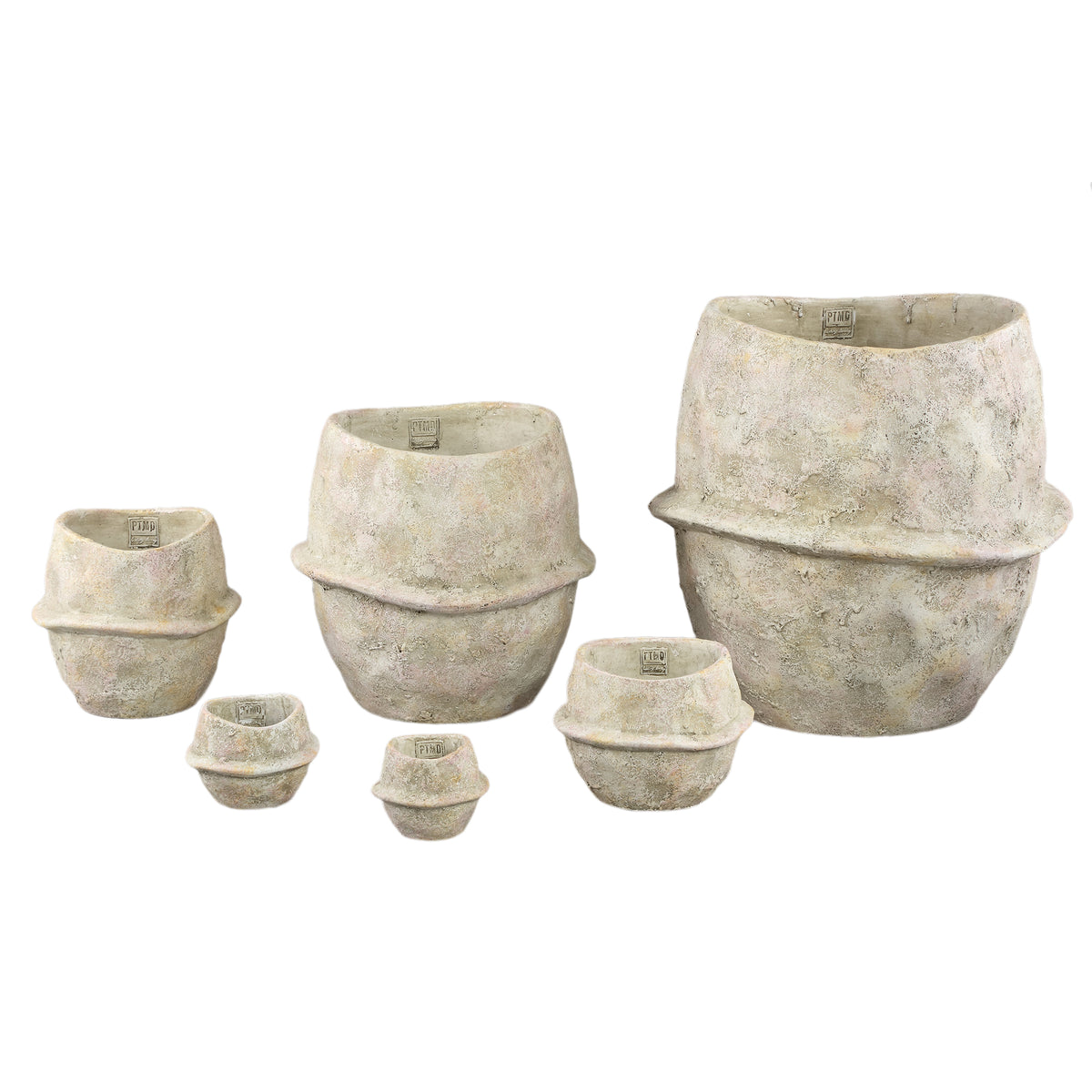 Vaso rotondo in cemento beige Haania con linea centrale XXL PTMD