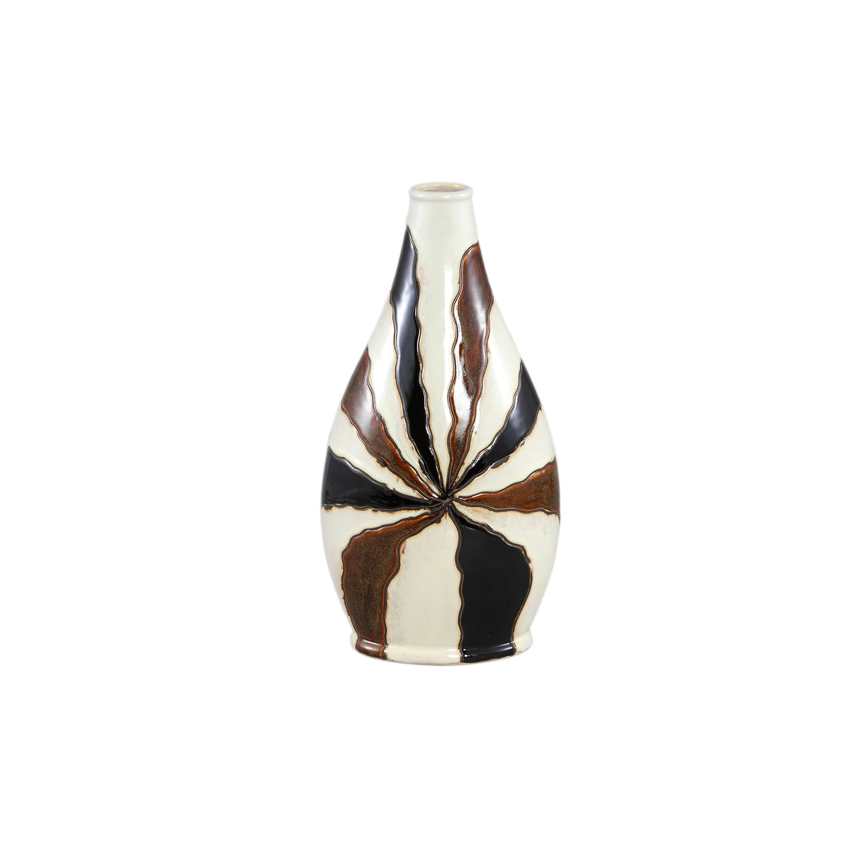 Evelin Vaso ovale in ceramica marrone scuro con linee S 23x15x44,5 cm PTMD