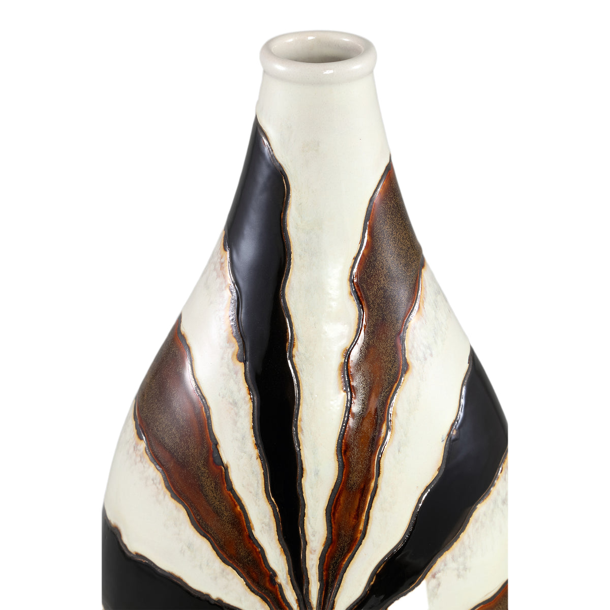 Evelin Vaso ovale in ceramica marrone scuro con linee S 23x15x44,5 cm PTMD