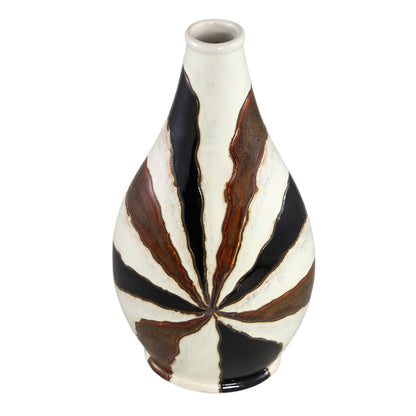 Evelin Vaso ovale in ceramica marrone scuro con linee S 23x15x44,5 cm PTMD