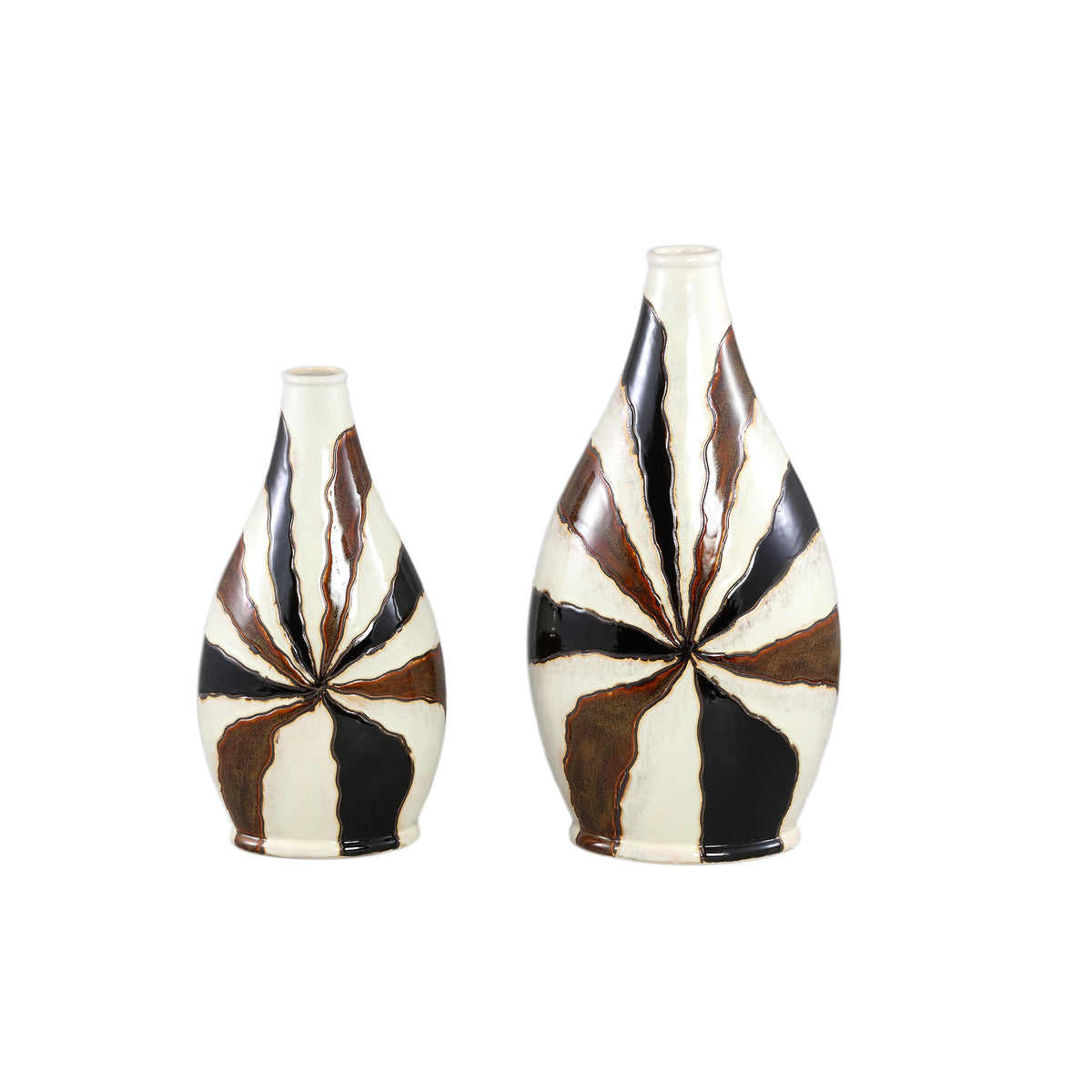 Evelin Vaso ovale in ceramica marrone scuro con linee S 23x15x44,5 cm PTMD