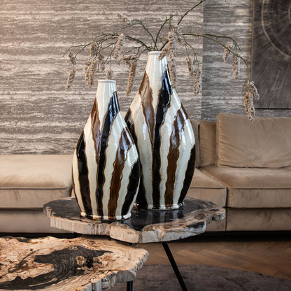 Evelin Vaso ovale in ceramica marrone scuro con linee S 23x15x44,5 cm PTMD