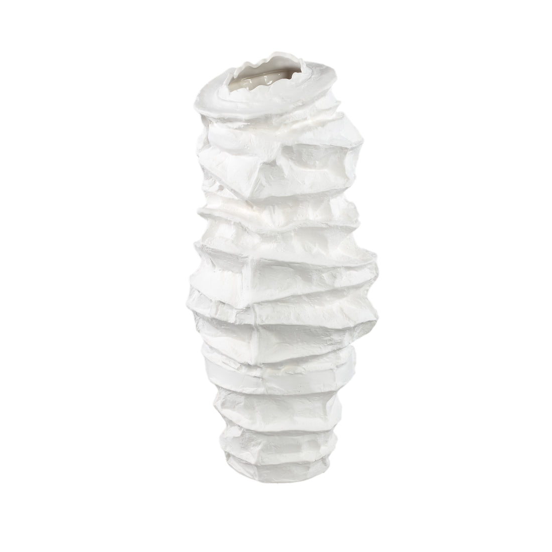 Aharon Vaso in Ceramica Bianca di Forma Irregolare Slim L 24x23x51cm PTMD