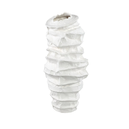 Aharon Vaso in Ceramica Bianca di Forma Irregolare Slim L 24x23x51cm PTMD