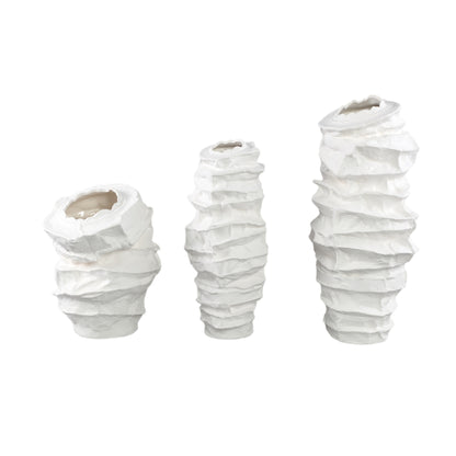 Aharon Vaso in Ceramica Bianca di Forma Irregolare Slim L 24x23x51cm PTMD