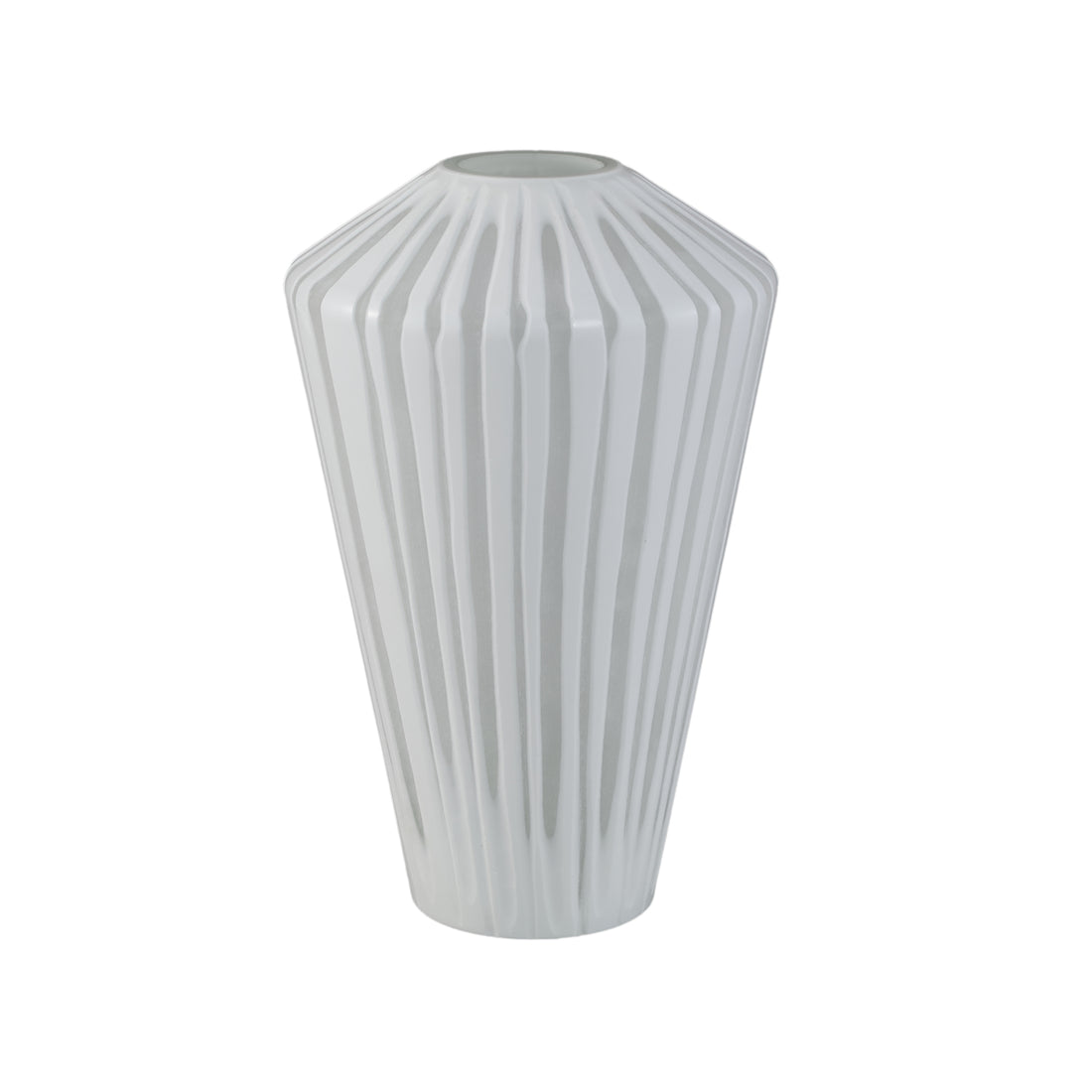 Ireka Vaso in vetro massiccio bianco intagliato a mano, rotondo angolare grande PTMD