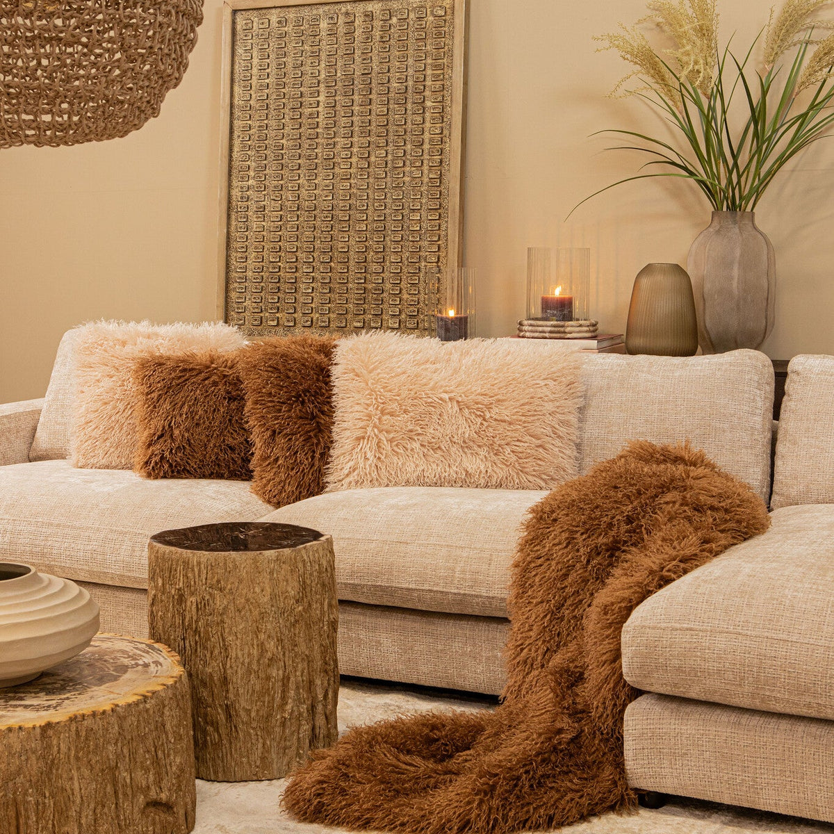 Cuscino rettangolare Rexx in ecopelliccia di pecora beige PTMD