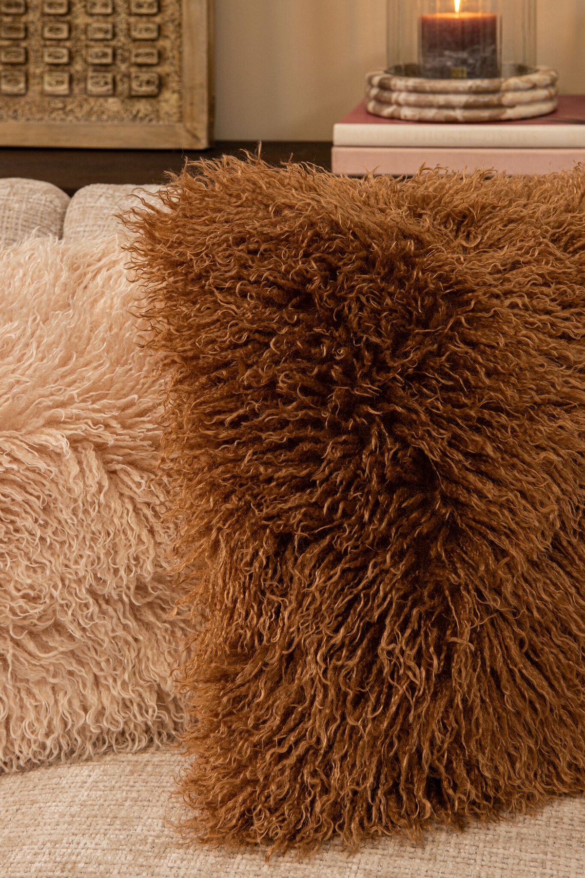 Cuscino rettangolare Rexx in ecopelliccia di pecora beige PTMD